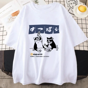 Beyaz Tshirt Streetwear japon Harajuku komik içme kedi yaz karikatür T S