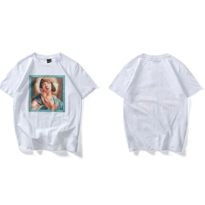 Beyaz Ucuz Roman Baskılı Oversize Bisiklet Yaka Erkek Tişört