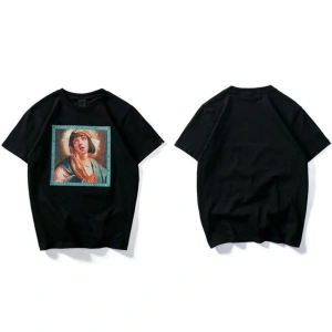 Beyaz Ucuz Roman Baskılı Oversize Bisiklet Yaka Erkek Tişört