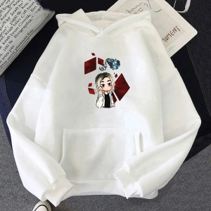 Beyaz Unisex Alice Borderland Boy Kapşonlu Moda Tasarım Duygusu Estetik Dö