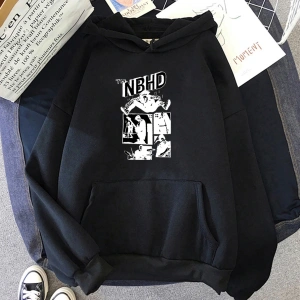 Beyaz Unisex Arctic Monkeys NBHD Mahalle Hoodie Komik Karikatür Grafik Rahat Harajuku Çift H