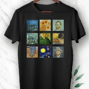 Beyaz Unisex Art Van Gogh Portre Kolaj Baskılı T-shırt
