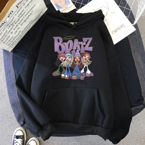 Beyaz Unisex Bratz Hoodie Rahat Kalın bratz Elbise udadera Japon Sokak Şıklığı