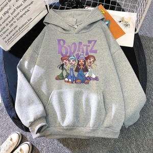 Beyaz Unisex Bratz Hoodie Rahat Kalın bratz Elbise udadera Japon Sokak Şıklığı