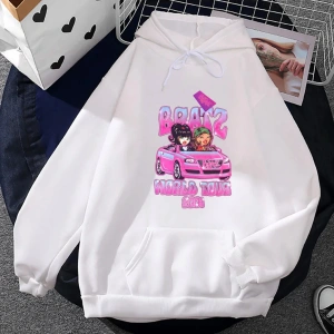 Beyaz Unisex Bratz karikatür streetwear Hoody erkekkomik Harajuku grafik kapşonlu so