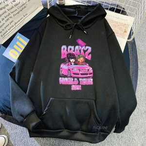 Beyaz Unisex Bratz karikatür streetwear Hoody erkekkomik Harajuku grafik kapşonlu so