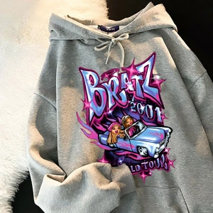 Beyaz Unisex Bratz Mektup Rahat Siyah Üstleri harajuku Moda Kapşonlu streetwear