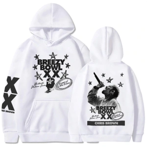 Beyaz Unisex BREEZY BOWL XX PREGAME HOODIE Chris Brown Baskı Kapşonlu
