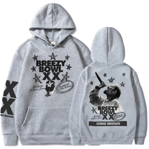 Beyaz Unisex BREEZY BOWL XX PREGAME HOODIE Chris Brown Baskı Kapşonlu