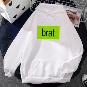 Beyaz Unisex Charli XCX şarkıcı baskı albümü Brat grafik kapüşonlu caderas Con C