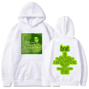 Beyaz Unisex Erkekgiyim Brat Pop müzik şarkıcı Charli XCX grafik baskı ile cep raha