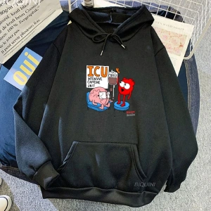 Beyaz Unisex Garip Yeti Kalp ve Beyin baskılı kapüşonlu Komik Grafik ErkekSonbaha