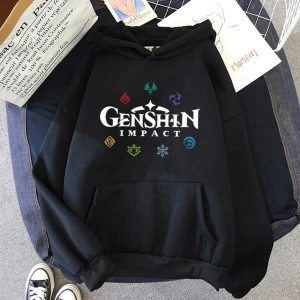 Beyaz Unisex Genshin Etki Kapüşonlular 2021 Bahar Kore Hoody Grafik Sokak Ulzzangk