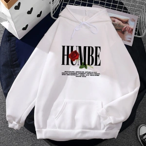 Beyaz Unisex Gül Humbe baskı rahat için kışsonbahar Streetwear Hip Hopse