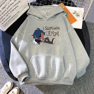 Beyaz Unisex Kaeya Genshin Etki Meme baskılı kapüşonlu Boy Kawaii Grafik Kapü