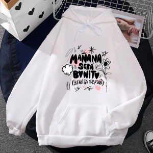 Beyaz Unisex Karoll G Manana Sera Bonito baskılı kapüşonlu Yaygın Streetweed T