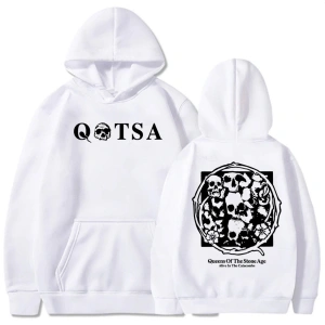 Beyaz Unisex Katakomolarda Canlı Kapüşonlular TAŞ YAŞIN KRALIÇELERİ QOTSA Bandek Kapş