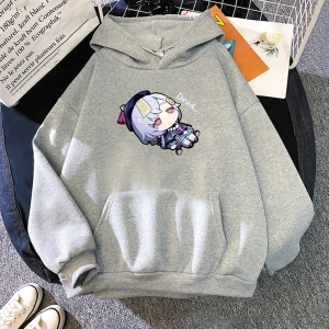 Beyaz Unisex Kawaii Genshin Etki Qiqi Kapüşonlular Anime Hoodie Grafik Streetwear