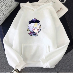Beyaz Unisex Kawaii Genshin Etki Qiqi Kapüşonlular Anime Hoodie Grafik Streetwear