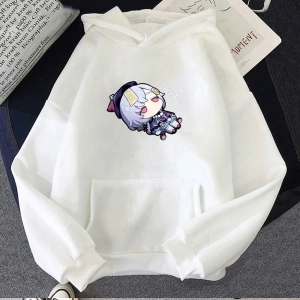 Beyaz Unisex Kawaii Genshin Etki Qiqi Kapüşonlular Anime Hoodie Grafik Streetwear