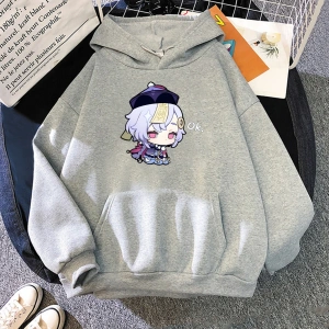 Beyaz Unisex Kawaii Genshin Etki Qiqi Kapüşonlular Anime Hoodie Grafik Streetwear