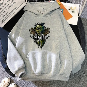 Beyaz Unisex Korn Band Ağır Zihinsel Grafik Kapüşonlular Düzenli Fit