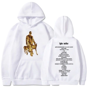 Beyaz Unisex LYKE MIIKE 2025 Albümü Baskı Kapüşonlular Myke Towers Rapçi Hip Hop Sokak Rahat Erkek