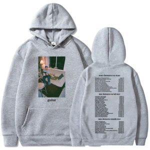 Beyaz Unisex Mac DeMarco Gitar Turu Rahat Kapşonlu Moda Şarkıcı Grafik