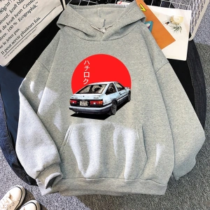 Beyaz Unisex Manga Hoodie AE86zak japon Harajuku Anime tişört