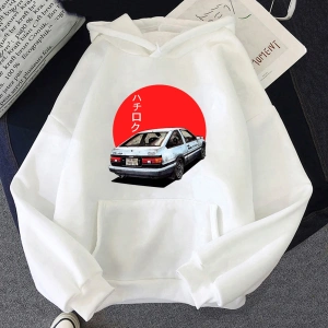 Beyaz Unisex Manga Hoodie AE86zak japon Harajuku Anime tişört