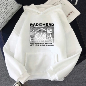 Beyaz Unisex Moda Radiohead Hoodie için Rock Band müzik hayranları boy grafik gi