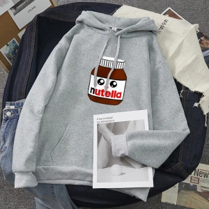 Beyaz Unisex Nutella küçük yüz Hoodie Baskı Hoody TEMEL Moda Karikatür Bask