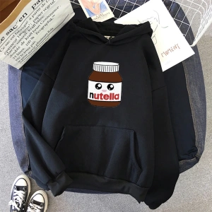 Beyaz Unisex Nutella küçük yüz Hoodie Baskı Hoody TEMEL Moda Karikatür Bask