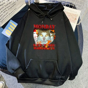Beyaz Unisex Pazartesi sol bana kırık kedi Meme kapşonlu Streetwear Hip Hop rah