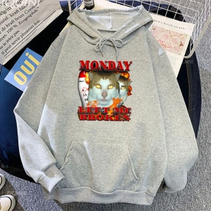 Beyaz Unisex Pazartesi sol bana kırık kedi Meme kapşonlu Streetwear Hip Hop rah
