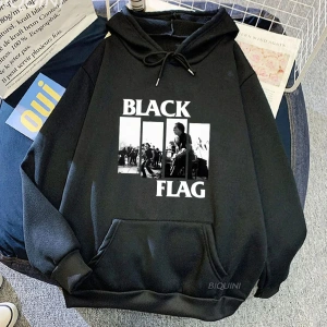 Beyaz Unisex Punk Rock Grubu Siyah Bayrak Grafik Kapüşonlular Sokak Funko Pop Vintage Rahat