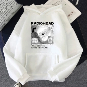 Beyaz Unisex Radiohead RadioIndie Fan Hoodie Komik Grafik SonbaharHarajuk