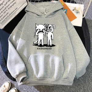 Beyaz Unisex Radiohead velar Rock Boy Retro baskılı Hoodie gevşek japonya istasyonu e