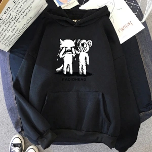 Beyaz Unisex Radiohead velar Rock Boy Retro baskılı Hoodie gevşek japonya istasyonu e
