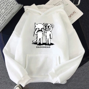 Beyaz Unisex Radiohead velar Rock Boy Retro baskılı Hoodie gevşek japonya istasyonu e