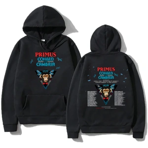 Beyaz Unisex Retro kaya müzik Primusss grafik baskı kapşonlu elbise erkekle