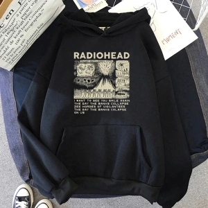 Beyaz Unisex RockIndie Rock Radiohead baskılı kapüşonlu erkekp