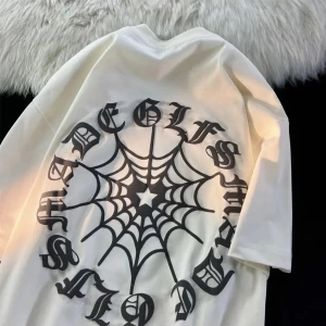 Beyaz Unisex Sırt Baskılı Ağ Alfabe Tişört