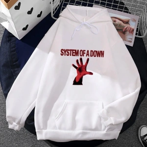 Beyaz Unisex Sistemi Aşağı Hoody Vintage Ağır Zihinsel Bant Elbise Sokak Eşofman Sonbahark