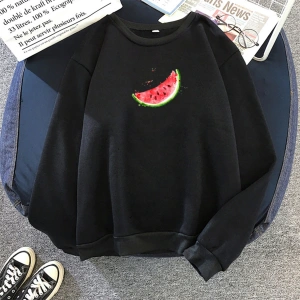 Beyaz Unisex Sonbahar Kapşonlu Karpuz Grafik Baskı Harajuku öğrenci Kawaii Beyaz Büy