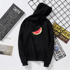 Beyaz Unisex Sonbahar Kapşonlu Karpuz Grafik Baskı Harajuku öğrenci Kawaii Beyaz Büy