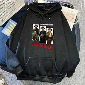 Beyaz Unisex Streetwear grafik TV iyi kötü ve çirkin baskı kapşonlu Casual er