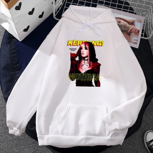 Beyaz Unisex Streetwear MOTHICA öpücük ölüm Hip Hop rahat Heavy deras ağır zihi