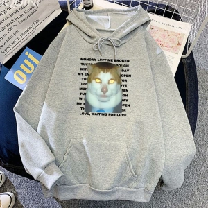 Beyaz Unisex Streetwear Ropa Hombre Meme kedi pazartesi sol bana kırık rahat kı