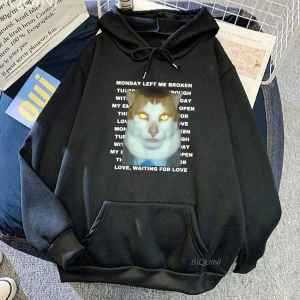 Beyaz Unisex Streetwear Ropa Hombre Meme kedi pazartesi sol bana kırık rahat kı